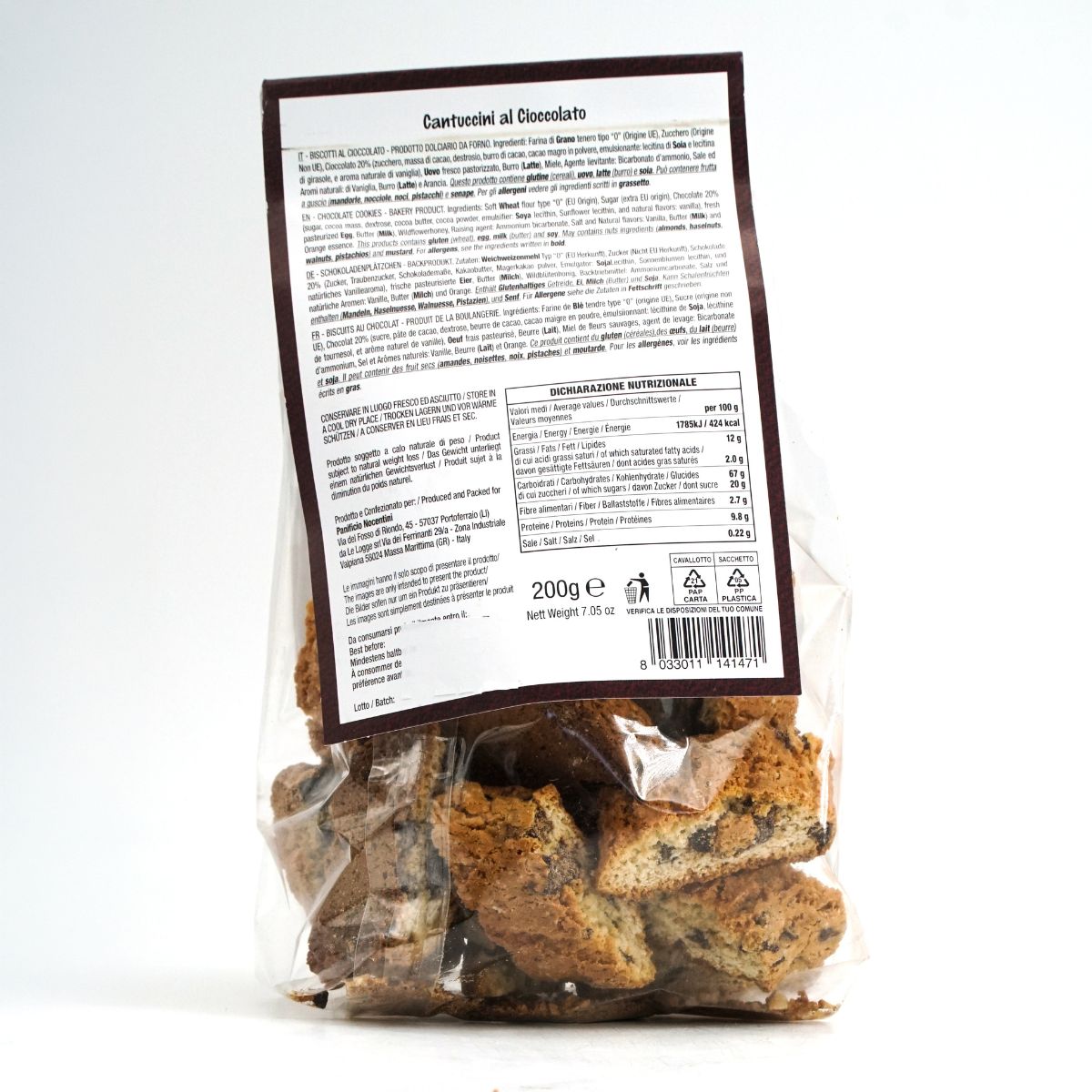Cantucci al cioccolato del Panificio Nocentini packaging retro